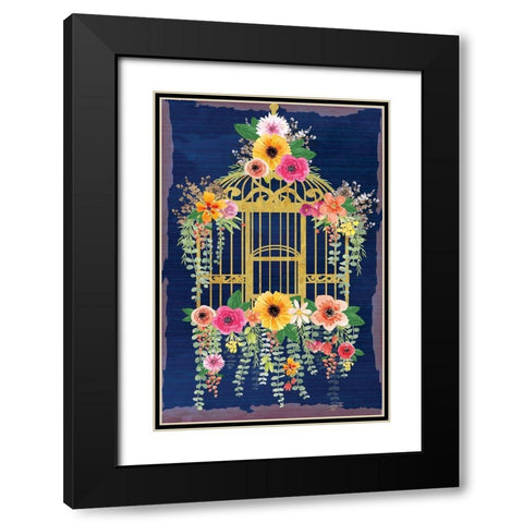 Bird Cage Black Modern Wood Framed Art Print with Double Matting by ND Art