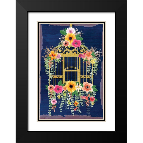 Bird Cage Black Modern Wood Framed Art Print with Double Matting by ND Art