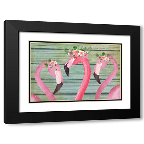Flamingos Black Modern Wood Framed Art Print with Double Matting by ND Art