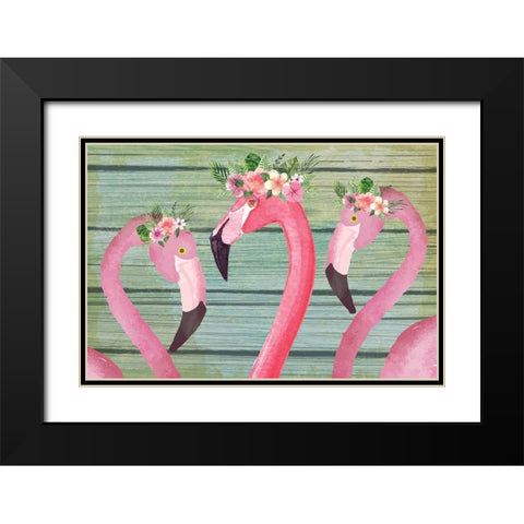 Flamingos Black Modern Wood Framed Art Print with Double Matting by ND Art