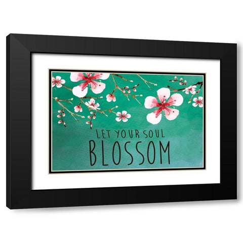 Cherry Blossoms Black Modern Wood Framed Art Print with Double Matting by ND Art