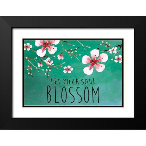 Cherry Blossoms Black Modern Wood Framed Art Print with Double Matting by ND Art