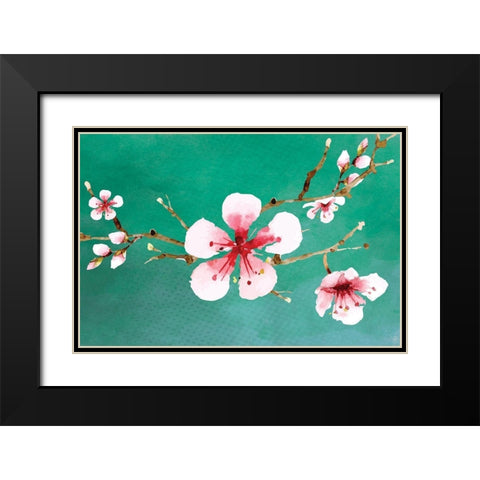 Cherry Blossoms II Black Modern Wood Framed Art Print with Double Matting by ND Art
