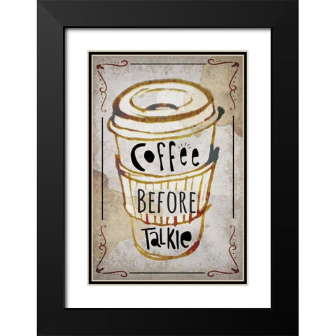 Coffee Typography III Black Modern Wood Framed Art Print with Double Matting by ND Art