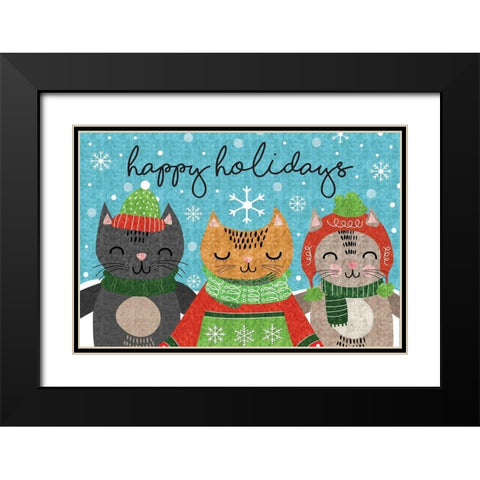 Happy Holidays Black Modern Wood Framed Art Print with Double Matting by ND Art