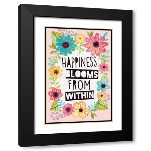 Happiness Blooms Black Modern Wood Framed Art Print with Double Matting by ND Art