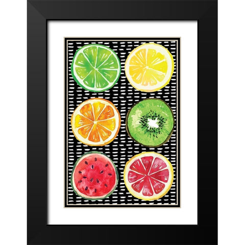 Summer Sweetness Fruits Black Modern Wood Framed Art Print with Double Matting by ND Art