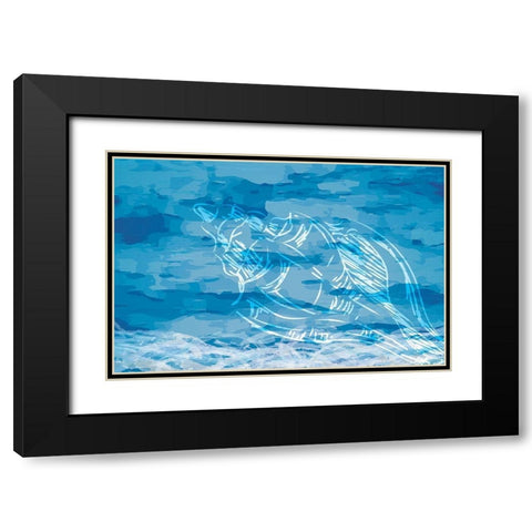 Blue Coastal Black Modern Wood Framed Art Print with Double Matting by ND Art