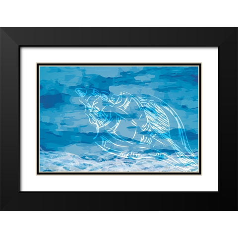 Blue Coastal Black Modern Wood Framed Art Print with Double Matting by ND Art