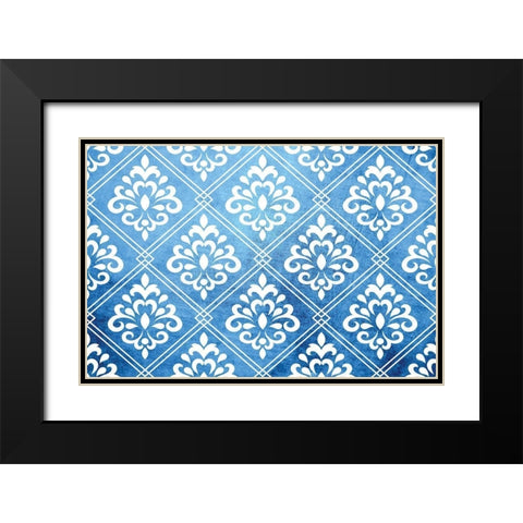 Blue and White IX Black Modern Wood Framed Art Print with Double Matting by ND Art