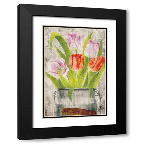 Tulips III Black Modern Wood Framed Art Print with Double Matting by ND Art