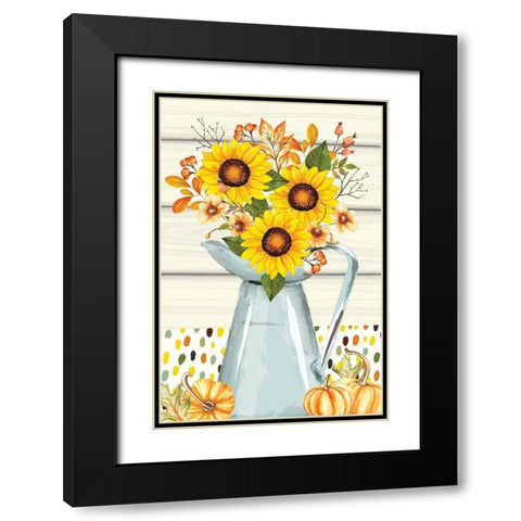 Pumpkins and Sunflowers Black Modern Wood Framed Art Print with Double Matting by ND Art