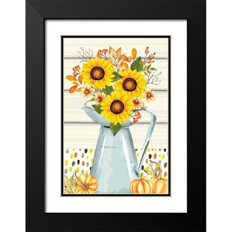 Pumpkins and Sunflowers Black Modern Wood Framed Art Print with Double Matting by ND Art
