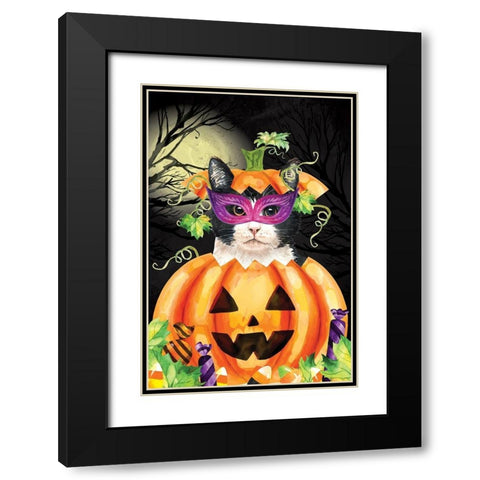 Halloween Cat II Black Modern Wood Framed Art Print with Double Matting by ND Art