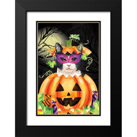 Halloween Cat II Black Modern Wood Framed Art Print with Double Matting by ND Art