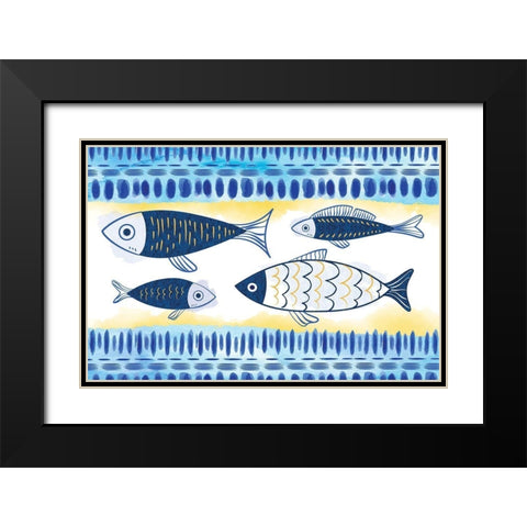 Fish Black Modern Wood Framed Art Print with Double Matting by ND Art