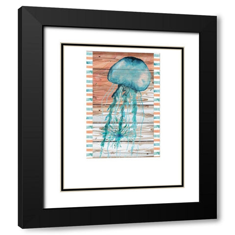 Jellyfish Black Modern Wood Framed Art Print with Double Matting by ND Art