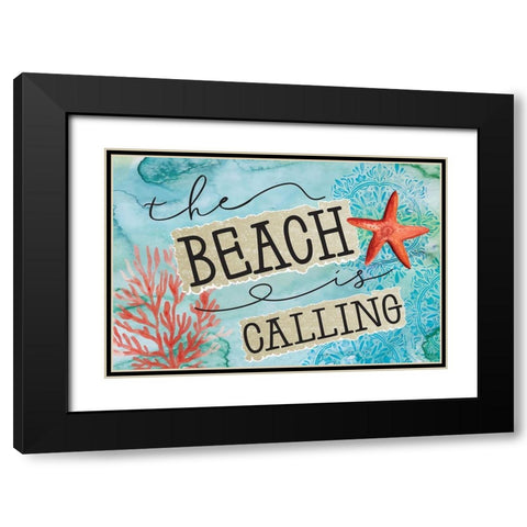 Beach is Calling Black Modern Wood Framed Art Print with Double Matting by ND Art
