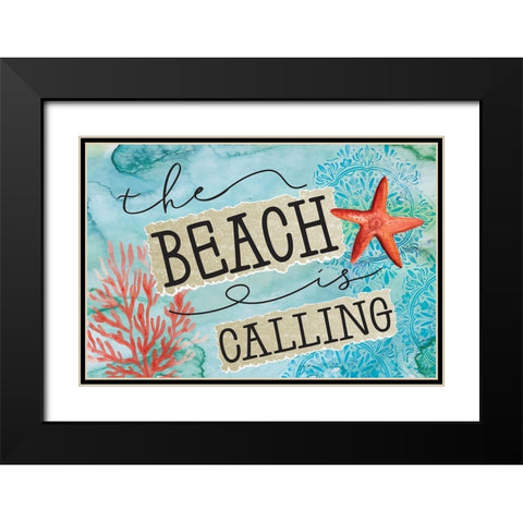Beach is Calling Black Modern Wood Framed Art Print with Double Matting by ND Art