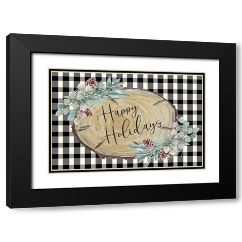 Happy Holidays Black Modern Wood Framed Art Print with Double Matting by ND Art