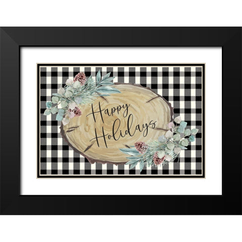 Happy Holidays Black Modern Wood Framed Art Print with Double Matting by ND Art
