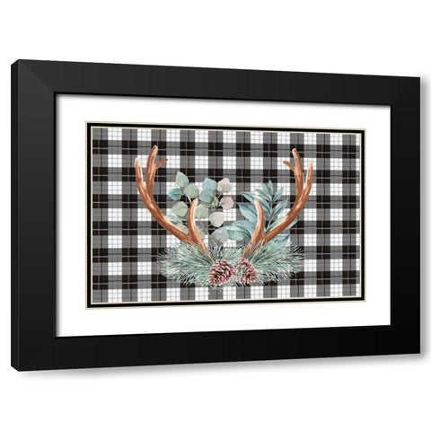 Holiday Antlers Black Modern Wood Framed Art Print with Double Matting by ND Art