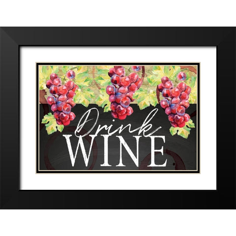 Drink Wine Black Modern Wood Framed Art Print with Double Matting by ND Art