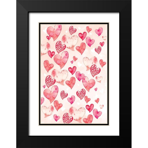 Hearts Black Modern Wood Framed Art Print with Double Matting by ND Art
