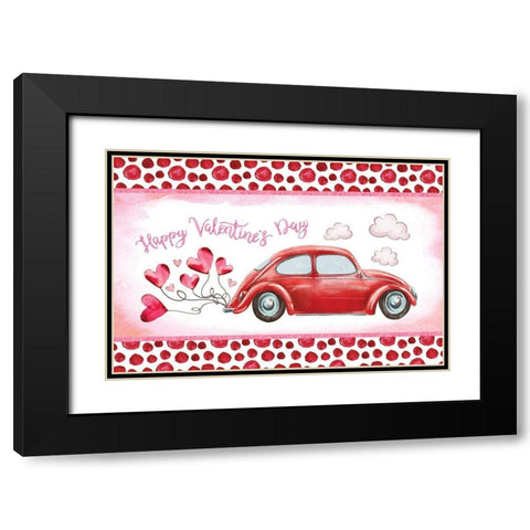Happy Valentines Day Black Modern Wood Framed Art Print with Double Matting by ND Art