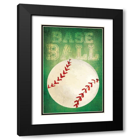 Baseball Black Modern Wood Framed Art Print with Double Matting by ND Art