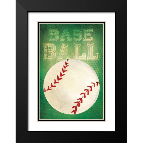Baseball Black Modern Wood Framed Art Print with Double Matting by ND Art