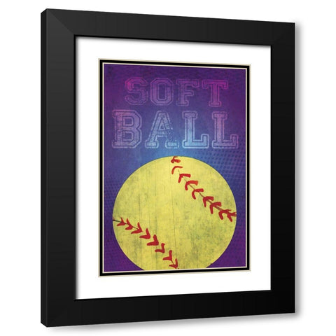 Softball Black Modern Wood Framed Art Print with Double Matting by ND Art