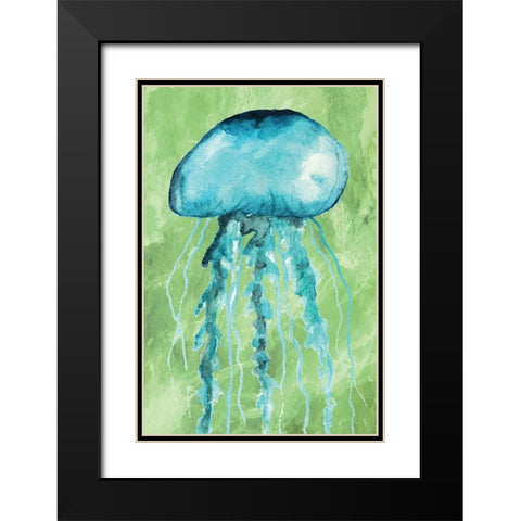 Jelly Fish Black Modern Wood Framed Art Print with Double Matting by ND Art