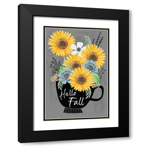 Hello Fall Black Modern Wood Framed Art Print with Double Matting by ND Art