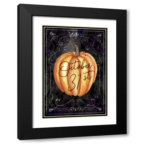 Halloween Pumpkin Black Modern Wood Framed Art Print with Double Matting by ND Art