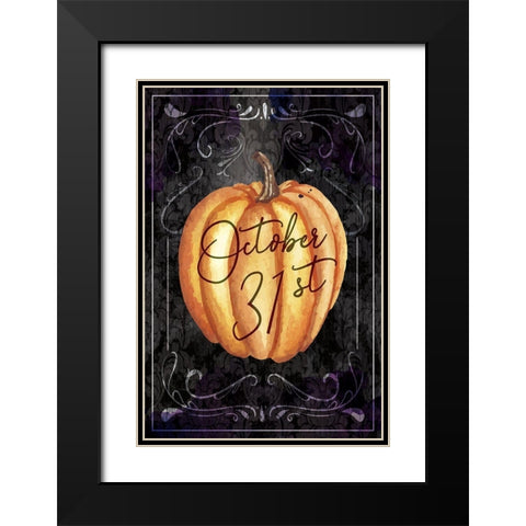 Halloween Pumpkin Black Modern Wood Framed Art Print with Double Matting by ND Art