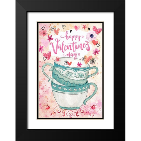 Happy Valentines Black Modern Wood Framed Art Print with Double Matting by ND Art