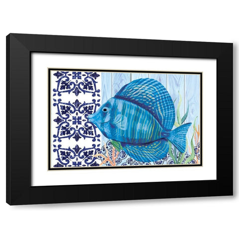 Blue Fish Black Modern Wood Framed Art Print with Double Matting by ND Art