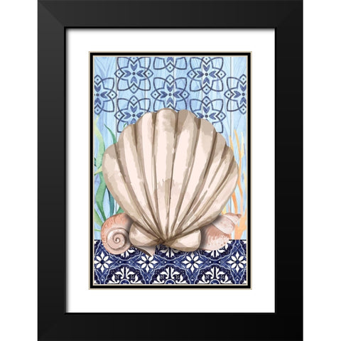 Shell Black Modern Wood Framed Art Print with Double Matting by ND Art