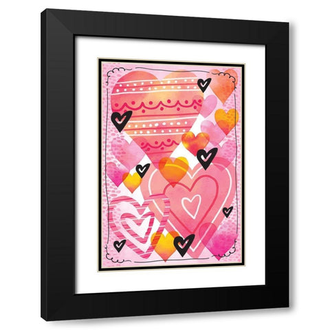 Valentine Hearts Black Modern Wood Framed Art Print with Double Matting by ND Art