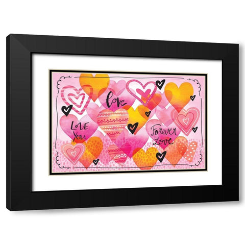 Love Hearts Black Modern Wood Framed Art Print with Double Matting by ND Art