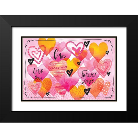 Love Hearts Black Modern Wood Framed Art Print with Double Matting by ND Art