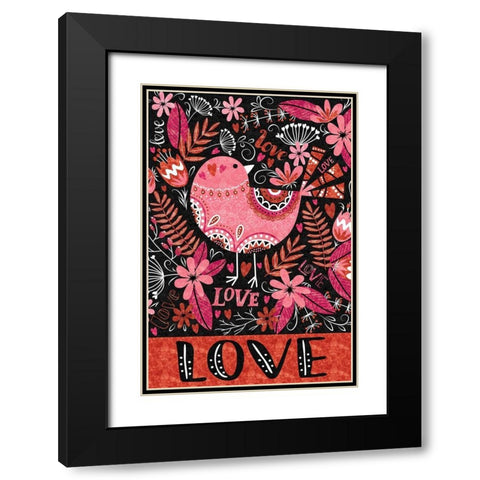 Love Birds Black Modern Wood Framed Art Print with Double Matting by ND Art