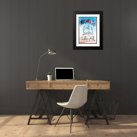 Stars and Stripes Black Modern Wood Framed Art Print with Double Matting by ND Art