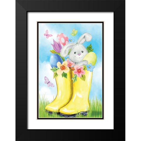 Bunny Boots Black Modern Wood Framed Art Print with Double Matting by ND Art