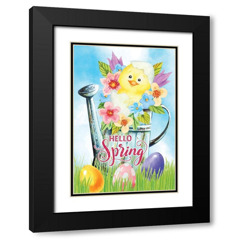 Hello Spring Black Modern Wood Framed Art Print with Double Matting by ND Art