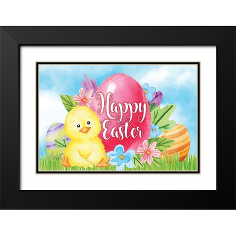Happy Easter Black Modern Wood Framed Art Print with Double Matting by ND Art