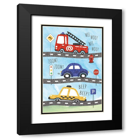Zoom Zoom-Beep Beep Black Modern Wood Framed Art Print with Double Matting by ND Art