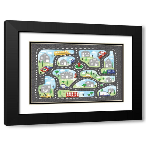 Road Map Black Modern Wood Framed Art Print with Double Matting by ND Art