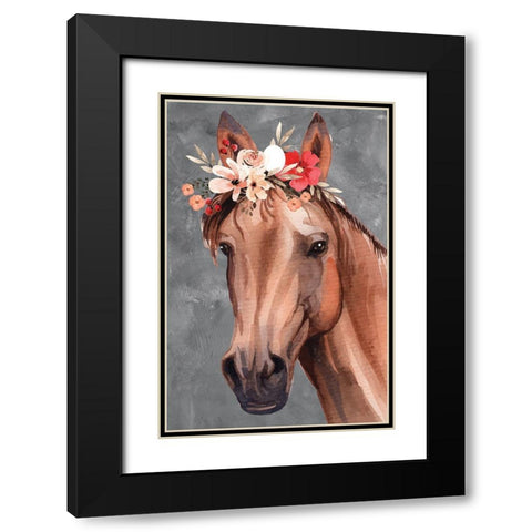 Horse Black Modern Wood Framed Art Print with Double Matting by ND Art